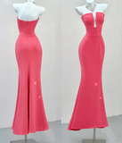 Classy Mermaid Strapless Pink Satin Evening Dress Long Prom Dresses HZ1214