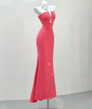 Classy Mermaid Strapless Pink Satin Evening Dress Long Prom Dresses HZ1214