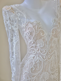 Unique Mermaid V Neckline White Lace Long Sleeves Wedding Dresses Brides Dress HZ1214