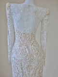 Unique Mermaid V Neckline White Lace Long Sleeves Wedding Dresses Brides Dress HZ1214