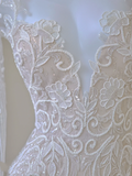 Unique Mermaid V Neckline White Lace Long Sleeves Wedding Dresses Brides Dress HZ1214