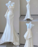 Unique Mermaid Sweetheart Ivory Satin Long Wedding Dresses Brides Dress HZ1214