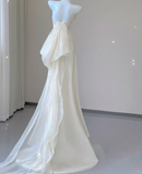 Unique Mermaid Sweetheart Ivory Satin Long Wedding Dresses Brides Dress HZ1214