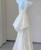 Unique Mermaid Sweetheart Ivory Satin Long Wedding Dresses Brides Dress HZ1214
