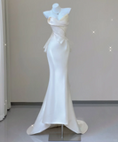 Unique Mermaid Sweetheart Ivory Satin Long Wedding Dresses Brides Dress HZ1214