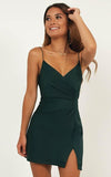 Niulatu dark green sleeveless v-neck short evening dresses spaghetti-straps slit-skirt homecoming dresses with HZ0113