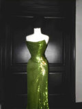 Niulatu Strapless Green Sequin Prom Dress Long Mermaid Evening Dress HZ1007
