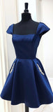 Niulatu Sleeves Short Navy Blue Homecoming Dress with Lace Up Back HZ0113