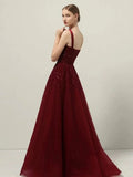 Niulatu A line Straps Sequin Burgundy Long Party Dress Prom Dresses SD1503