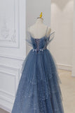 Niulatu A line Spaghetti Straps Grey Blue Floor Length Prom Dresses HZ1110
