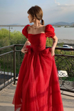 Niulatu Red Tulle A Line Prom Dress Long Evening Dress HZ1007