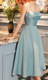 Niulatu A Line Spaghetti Straps Light Sky Blue Satin Evening Dress Prom Dresses Birthday Outfits HZ1110