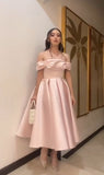 Niulatu A Line Off The Shoulder Light Pink Satin Evening Dress Prom Dresses Birthday Outfits HZ1110