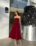 Niulatu A Line Strapless Burgundy Evening Dress Prom Dresses Birthday Outfits HZ1110