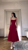 Niulatu A Line Straps Red Midi Length Evening Dress Prom Dresses Birthday Outfits HZ1110
