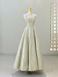 Niulatu A line Straps Sequin Satin Long Evening Dress Prom Dresses HZ1110