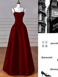 Niulatu Wine Red A-Line Straps Satin Long Burgundy Prom Dresses HZ1110