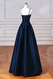 Niulatu Black A-Line Satin Long Prom Dress Long Prom Dress HZ1110