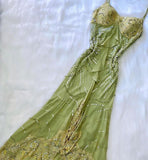 Niulatu A Line Spaghetti Straps Green Long Lace Evening Dress Prom Dresses Birthday Outfits HZ1110