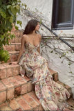 Niulatu A Line Spaghetti Straps Floral Chiffon Long Evening Dress Prom Dresses Birthday Outfits HZ1110