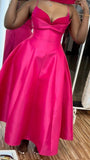 Niulatu A line Spaghetti Straps Hot Pink Satin Evening Dress Ankle Length Prom Dresses HZ1110