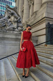 Niulatu 2 Pieces Red Satin Evening Dress Ankle Length Prom Dresses HZ1110