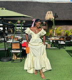 Niulatu A Line V Neckline Light Yellow Satin Evening Dress Prom Dresses Long Birthday Outfits HZ1110