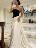 Niulatu A line Strapless Black Sleeveless Prom Dress Formal Evening Dresses HZ1110