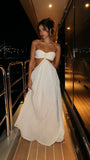 Niulatu A line Sweetheart White Chiffon Long Evening Dress Floor Length Prom Dresses HZ1110