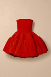 Niulatu A line Strapless Satin Red Short Party Dresses Homecoming Dresses HZ1110