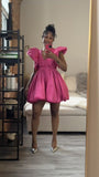 Niulatu A line V Neckline Satin Pink Short Party Dresses Homecoming Dresses HZ1110