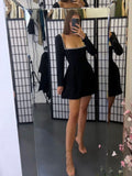 Niulatu A line Square Neckline Black Short Party Dresses Homecoming Dresses HZ1110