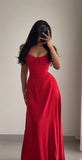 Niulatu A line Spaghetti Straps Red Sleeveless Long Prom Dress Formal Evening Dresses HZ1110