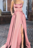 Niulatu Prom Dresses, dusty pink bridesmaid dresses,long satin bridesmaid dress HZ0113