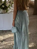 Niulatu Straps Blue Tulle Pleated Evening Dress Elegant Prom Dress HZ1007