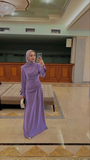Niulatu Purple Prom Dress with Long Sleeves Trendy Purple Evening Dress HZ1007