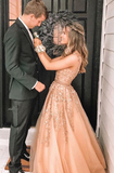 Niulatu Champagne Prom Dress, Prom Dress with Appliques, Prom Dress HZ0113