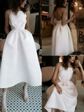 Niulatu Spaghetti Straps Backless Tea-Length White Prom Dress HZ0113
