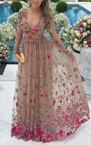 Niulatu Tulle Prom Dress With Sleeves Appliques HZ0113