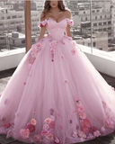 Niulatu Shoulder Tulle Ball Gown Wedding Dresses Floral Flowers Beaded HZ0113