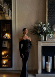 Niulatu Off-shoulder Sleeveless Mermaid Satin Evening Prom Dresses SD1589
