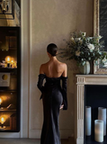 Niulatu Off-shoulder Sleeveless Mermaid Satin Evening Prom Dresses SD1589