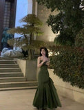 Niulatu Mermaid Straps Green Party Dresses Satin Prom Dresses HZ1110