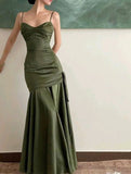 Niulatu Mermaid Straps Green Party Dresses Satin Prom Dresses HZ1110