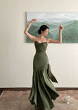 Niulatu Mermaid Straps Green Party Dresses Satin Prom Dresses HZ1110