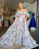 Niulatu Off The Shoulder Flowers Long Prom Dress Tulle Evening Dress HZ1007