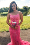 Niulatu bright pink lace appliqued long evening dress prom dress HZ0113