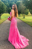 Niulatu bright pink lace appliqued long evening dress prom dress HZ0113