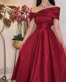 Niulatu Red Midi Prom Dresses Off Sleeves Ankle Length Arabic Dubai Formal Party Gowns Evening Gowns HZ1007