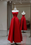 Niulatu Flat Neck Satin Backless Pleated Floor Length A Line Evening Gown Prom Dress HZ1007